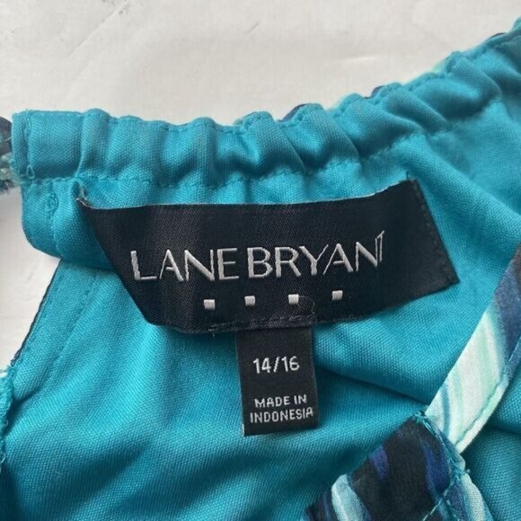 Lane Bryant Women’s Plus size 14/16 Green Stripe Beach Flowy Lined Dress Used - Picture 2 of 10